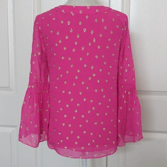 Lilly Pulitzer Pinta Pink Starry Clip Chiffon Top - Picture 5 of 7